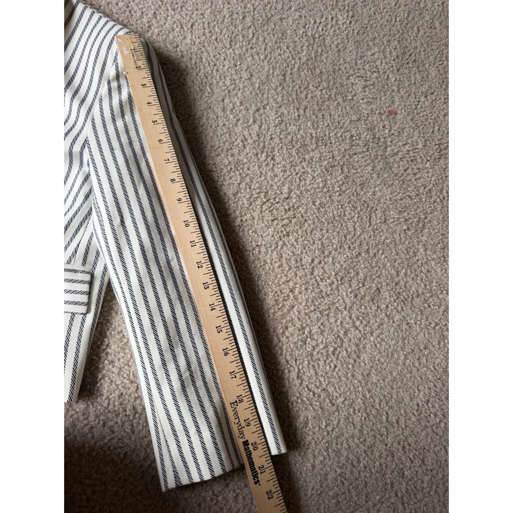 Zara Blazer Cropped Striped Gold Button Nautical Cream Navy Medium - Picture 7 of 9